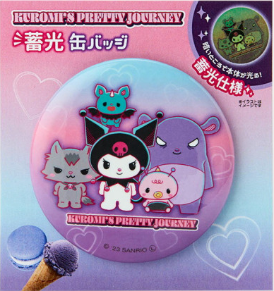 SANRIO JAPAN ORIGINAL KUROMI AND SISTER GLOW IN DARK BUTTON BADGE PRETTY JOUNEY
