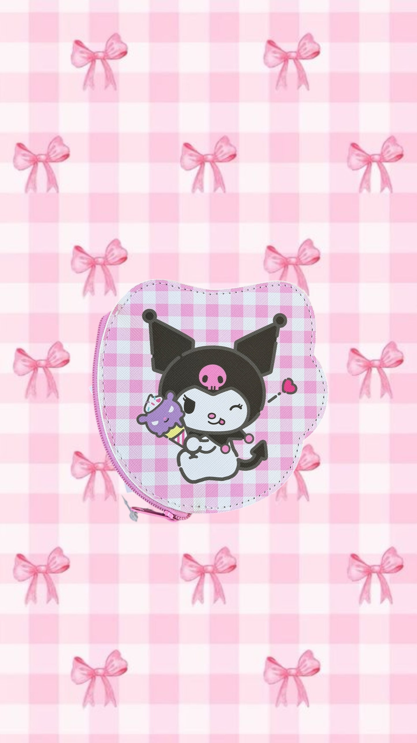 SANRIO KUROMI DIECUT PASTEL CHECK DIECUT COIN PURSE