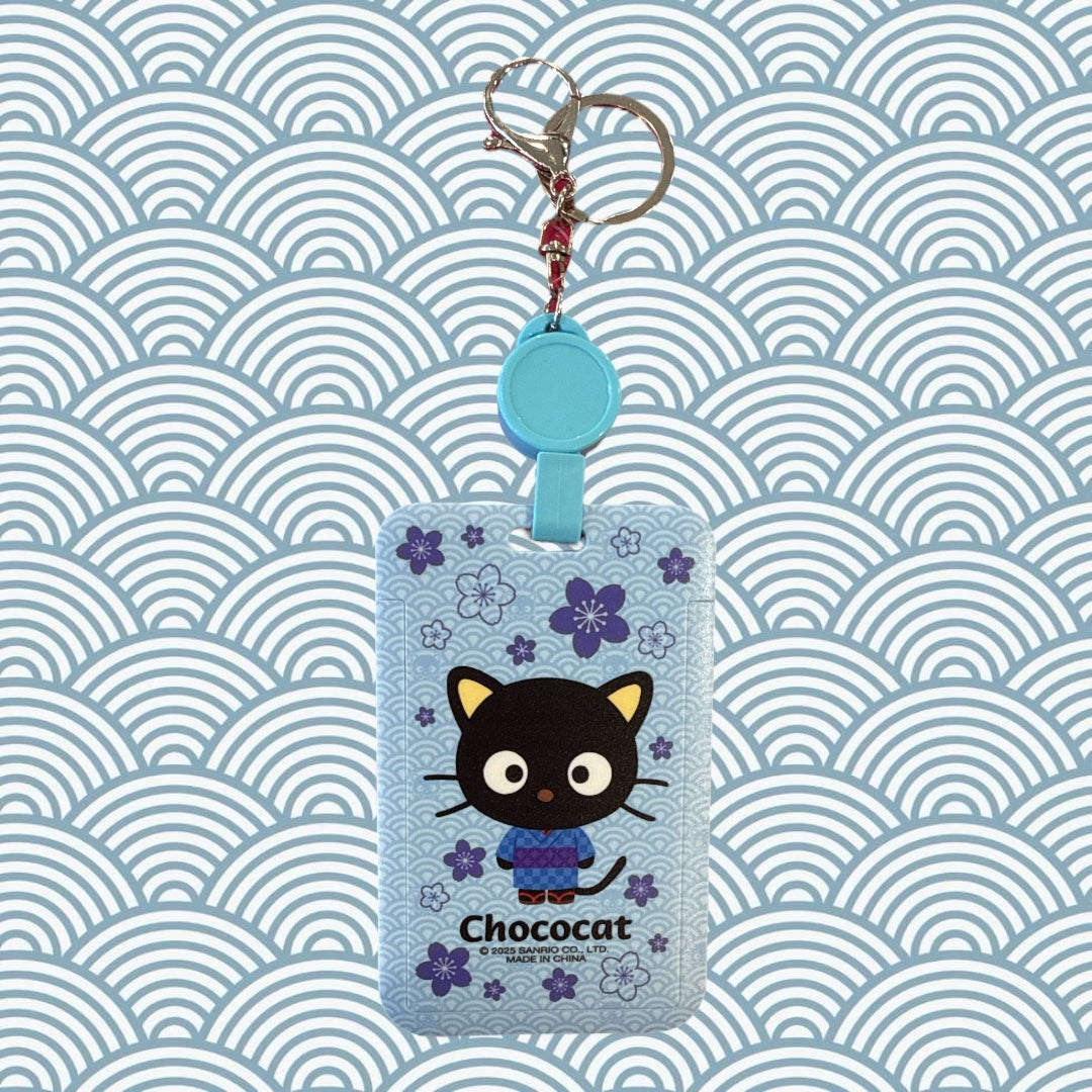 SANRIO CHOCOCAT PLASTIC CARD CASE W KEY REEL KIMONO