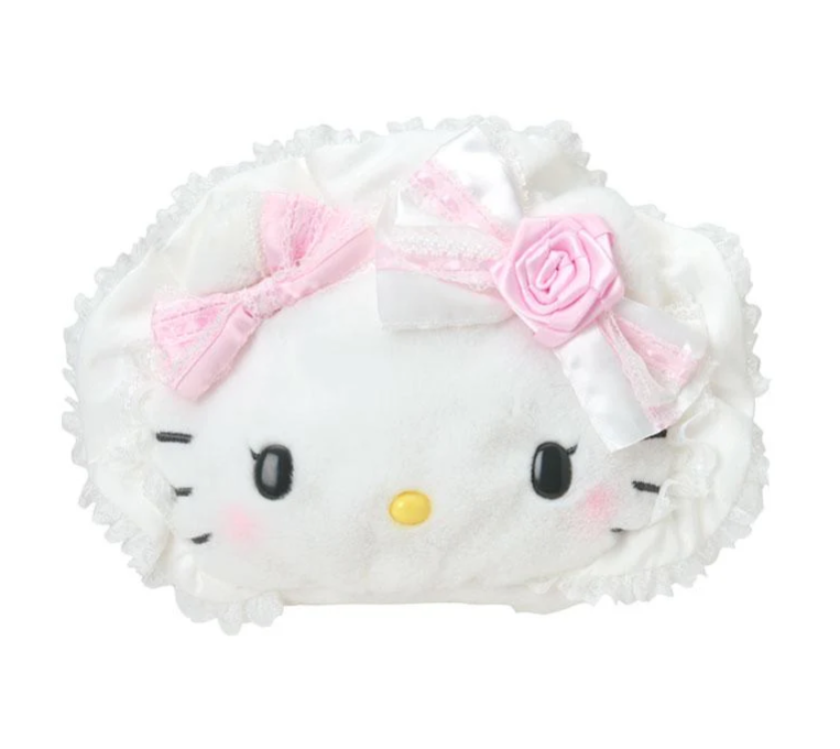 SANRIO ORIGINAL HELLO KITTY FACE-SHAPED POUCH WHITE FRILL