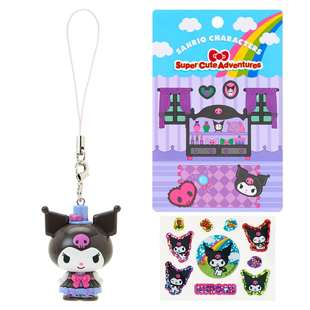 SANRIO ORIGINAL KUROMI STRAP AND STICKER SET SUPER CUTE ADVENTURES MY DREAM SMARTPHONE