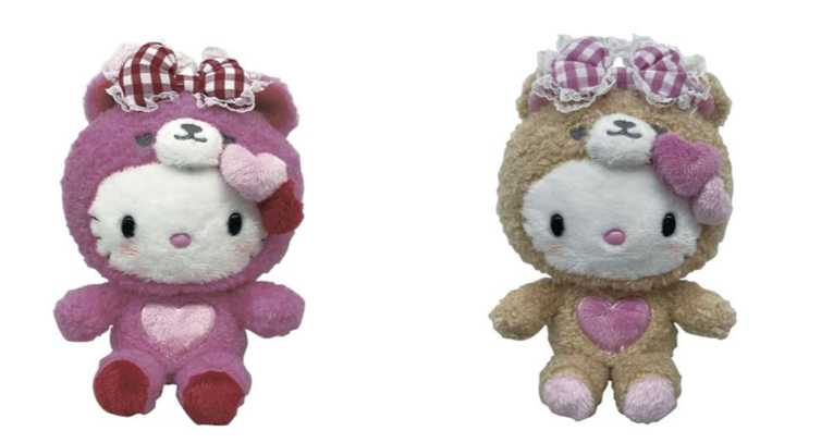 HELLO KITTY BEAN DOLL LOVING TEDDY BEAR PINK & BROWN SET
