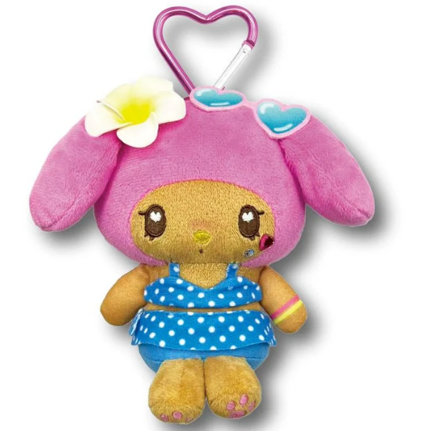 SANRIO ORIGINAL MY MELODY MINI PLUSH POUCH WITH CARABINER (HEART EYES SUMMER TAN SUNBURNED SWIMSUIT GAL)