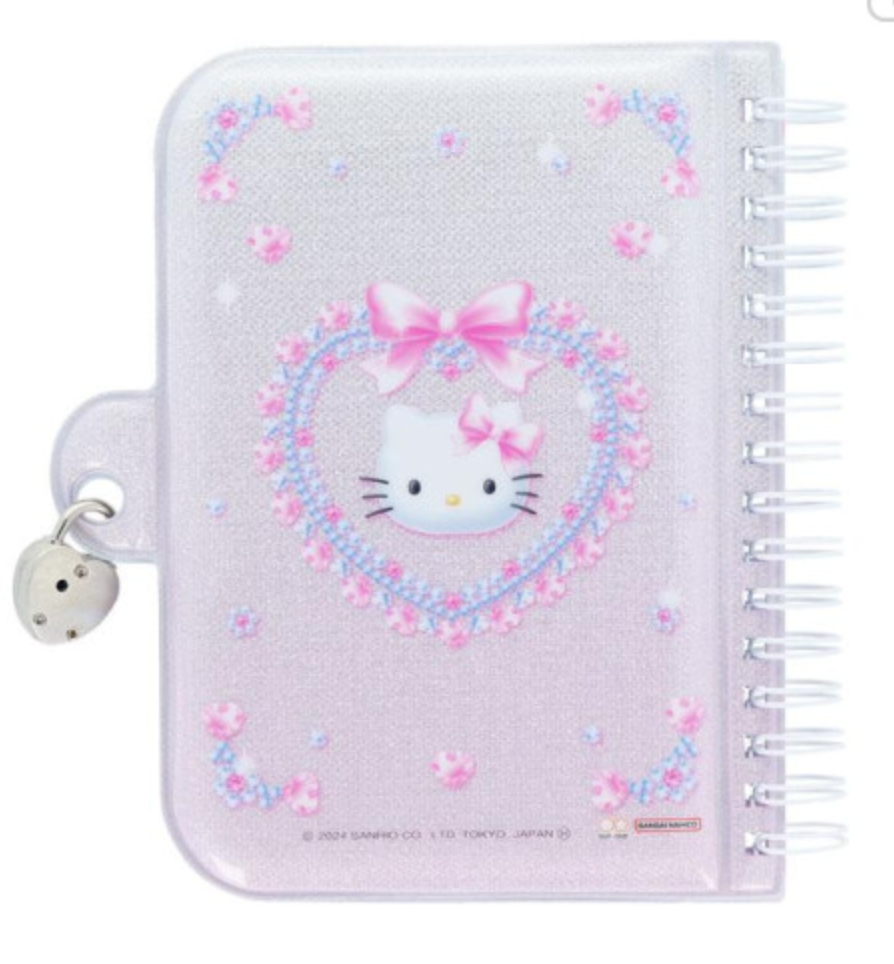 SANRIO ORIGINAL HELLO KITTY Y2K BALLET CORE RING NOTEBOOK WITH HEART PADLOCK