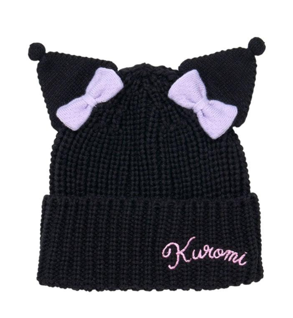 SANRIO ORIGINAL KUROMI KIDS KNIT HAT BEIGE RIBBON