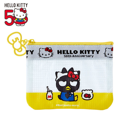 SANRIO JAPAN ORIGINAL BADTZ MARU VINYL FLAT POUCH / HELLO KITTY 50TH ANNIVERSARY