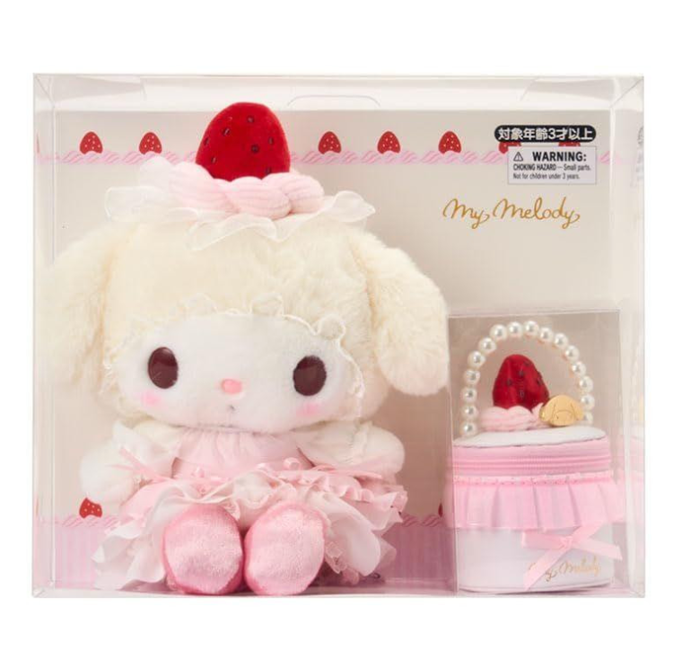 SANRIO ORIGINAL MY MELODY PLUSH TOY & ACCESSORY CASE SET STRAWBERRY WHIPPED CAKE