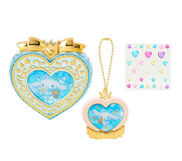 SANRIO ORIGINAL CINNAMOROLL HEART-SHAPED GLITTER TRINKET BOX & CHARM SET COMPACT GOLD