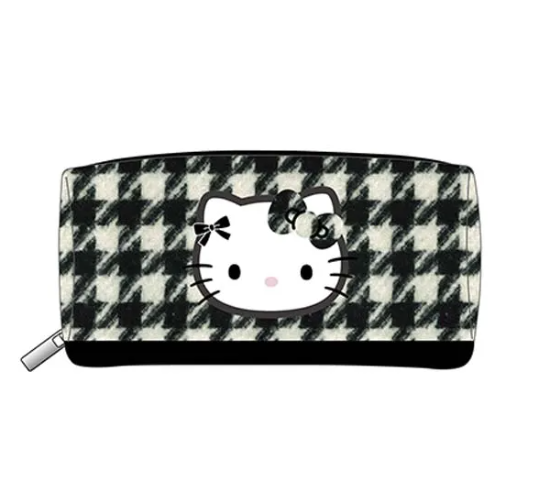 SANRIO ORIGINAL HELLO KITTY SQUARE POUCH KEYCHAIN GINGHAM BLACK