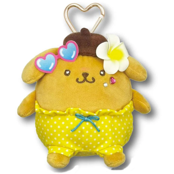 SANRIO ORIGINAL POMPOMPURIN MINI PLUSH POUCH WITH CARABINER (HEART EYES SUMMER TAN SUNBURNED SWIMSUIT GAL)
