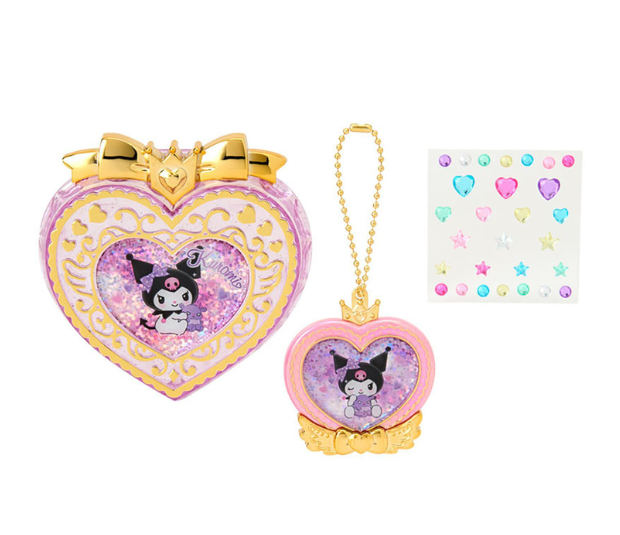 SANRIO ORIGINAL KUROMI HEART-SHAPED GLITTER TRINKET BOX & CHARM SET COMPACT GOLD