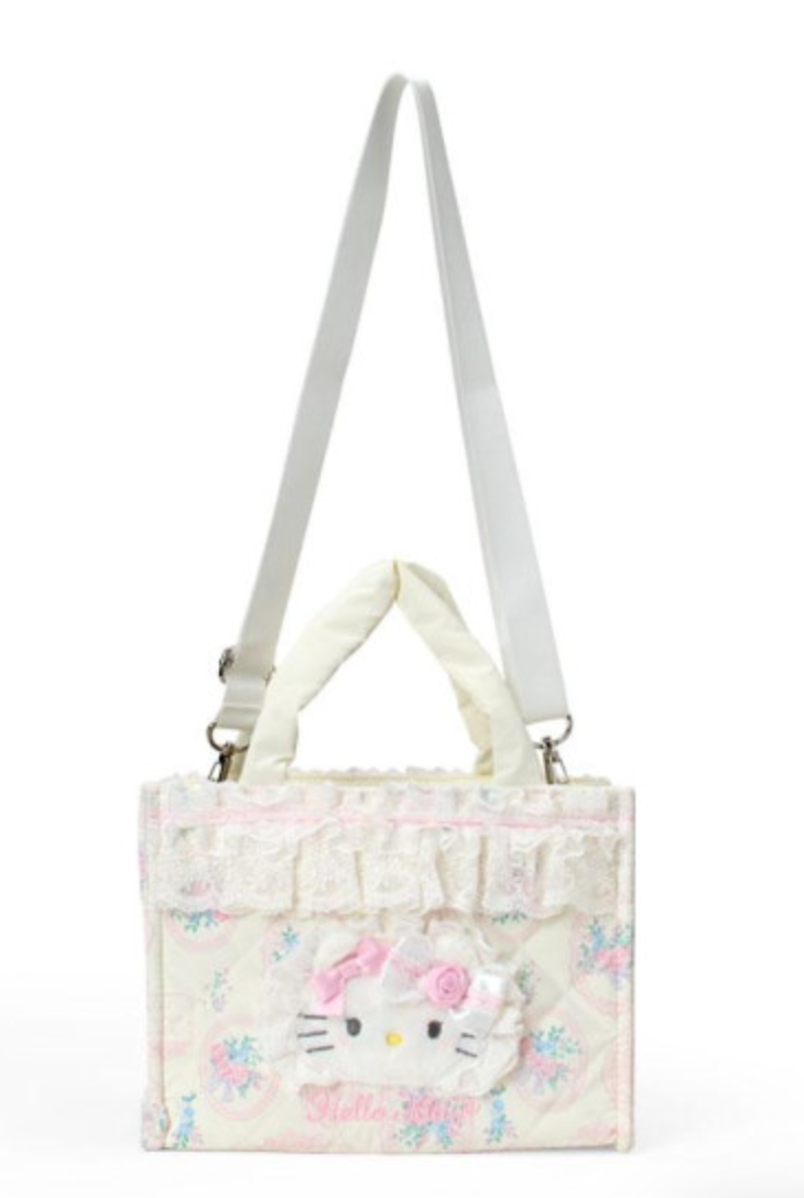 SANRIO ORIGINAL HELLO KITTY 2 WAY TOTE BAG WHITE FRILL DESIGN