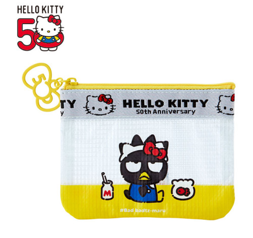 SANRIO JAPAN ORIGINAL BADTZ MARU VINYL FLAT POUCH / HELLO KITTY 50TH ANNIVERSARY