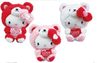 HELLO KITTY BEAN DOOL AST BEAR VALENTINE SET OF THREE