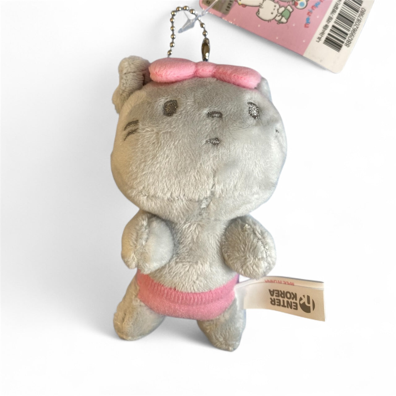 SANRIO LYING BACKPACK KEYCHAIN NYE GREY PINK 8 CM