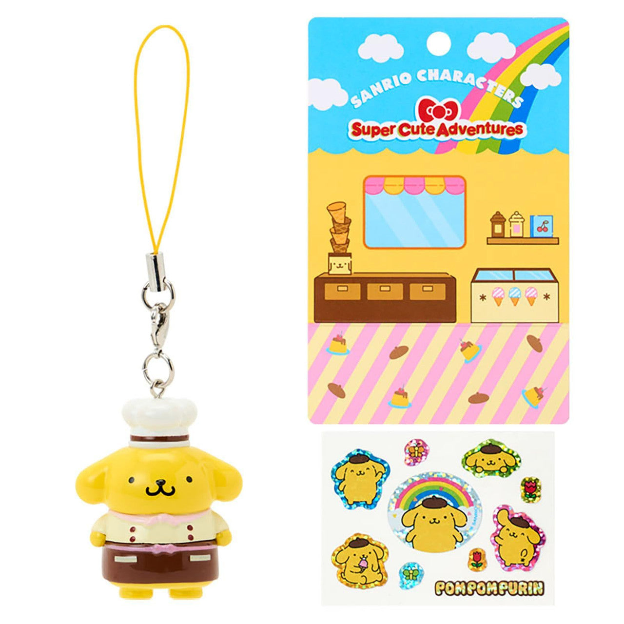 SANRIO ORIGINAL POMPOMPOURIN STRAP AND STICKER SET (SUPER CUTE ADVENTURES MY DREAM SMARTPHONE)