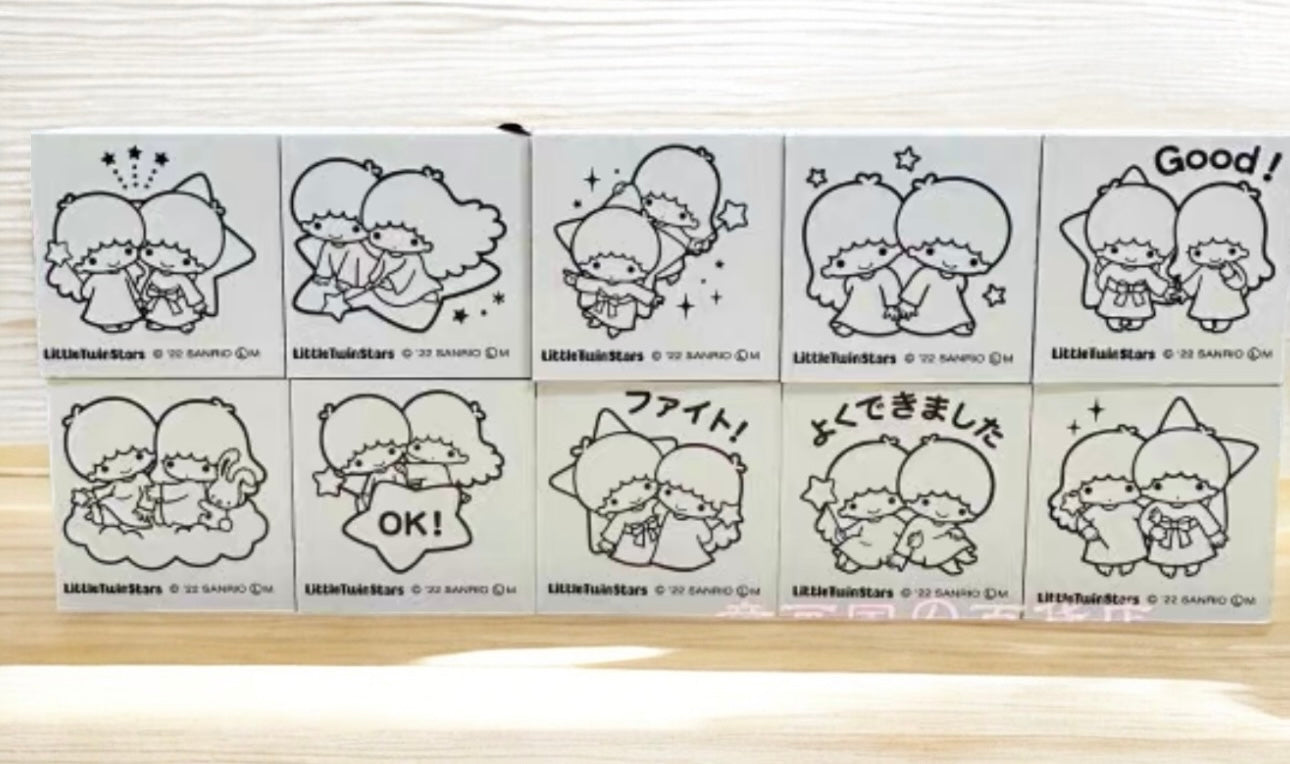 SANRIO WOOD RUBBER STAMPS SET LITTLE TWIN STARS ( 10 PCS )