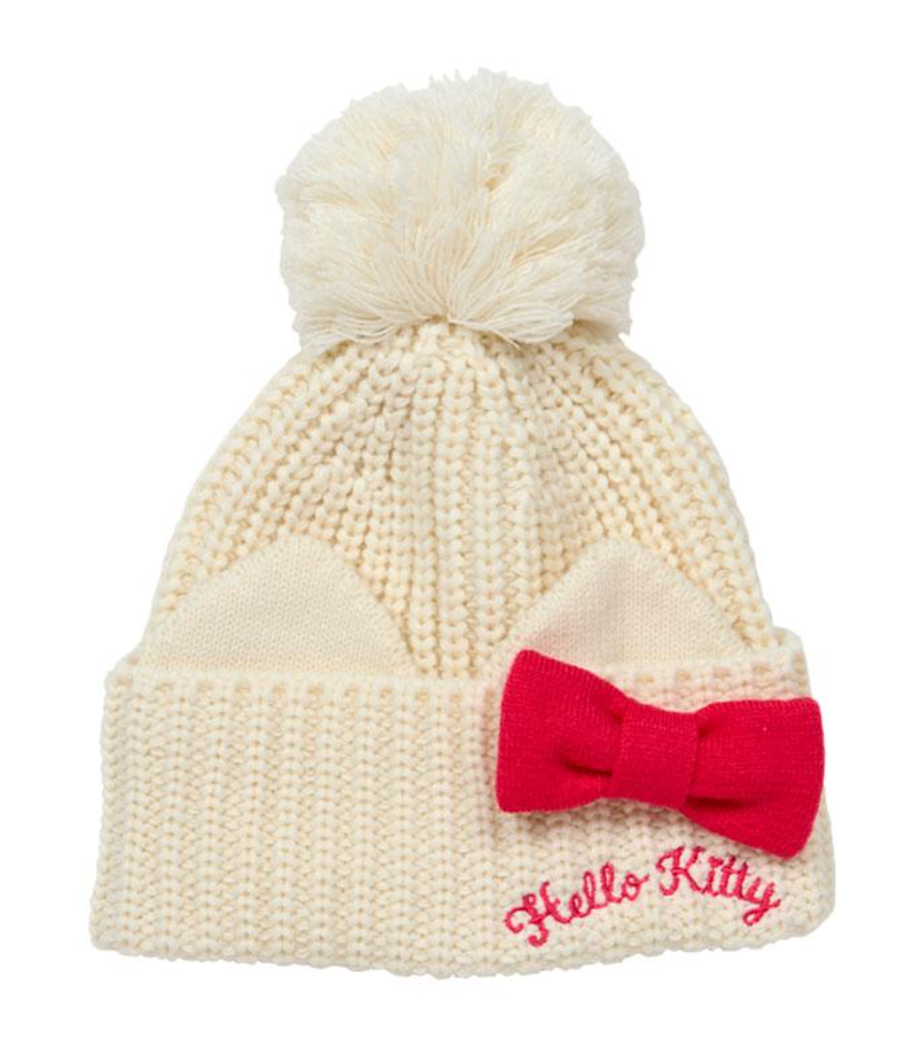 SANRIO ORIGINAL HELLO KITTY KIDS KNIT HAT BEIGE RIBBON