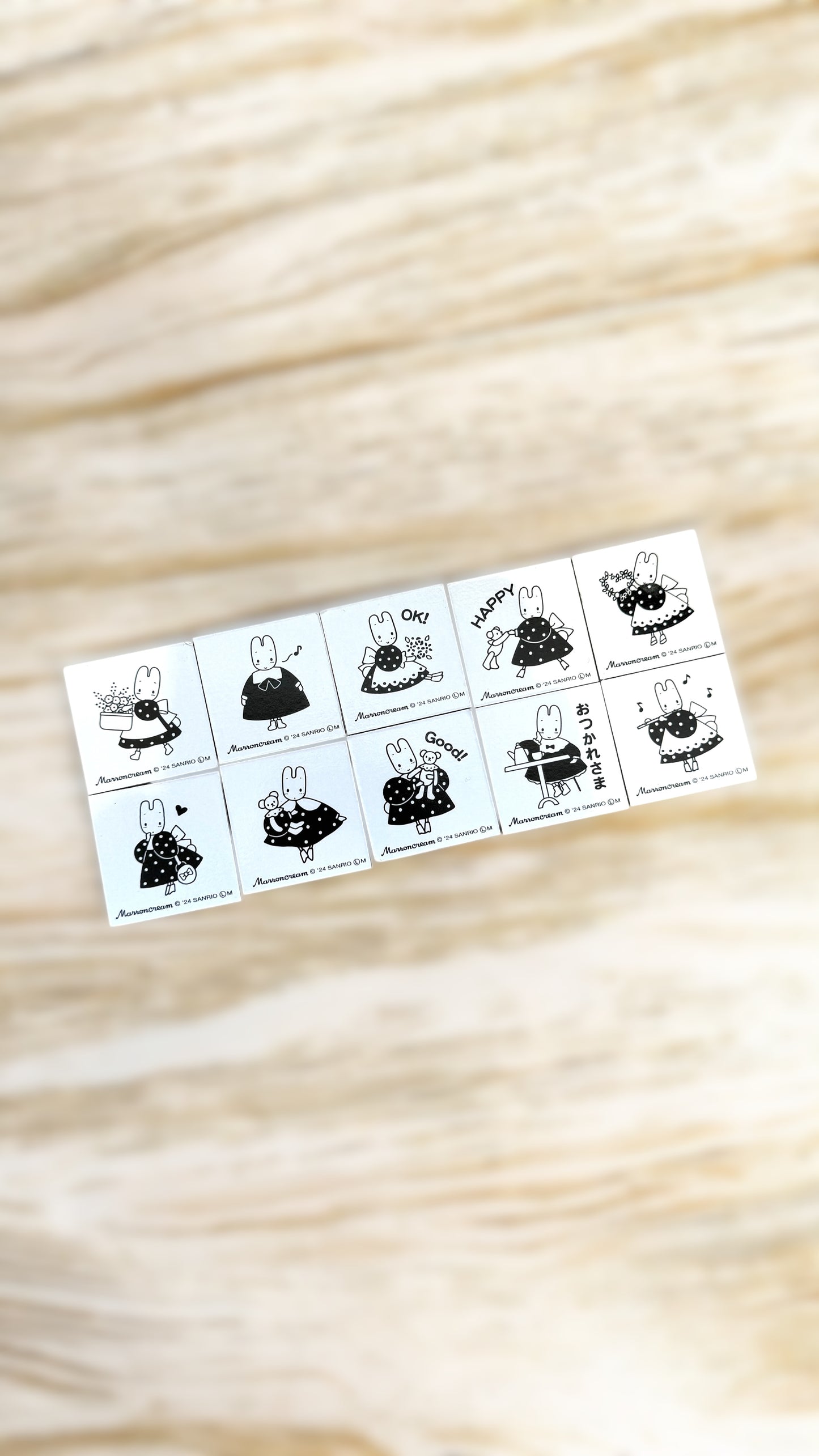 SANRIO WOOD RUBBER STAMPS SET MARRON CREAM ( 10 PCS )