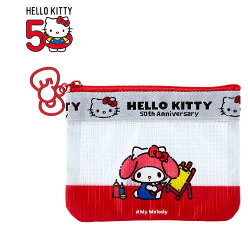 SANRIO JAPAN ORIGINAL MY MELODY VINY FLAT POUCH / HELLO KITTY 50TH ANNIVERSARY