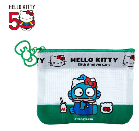 SANRIO JAPAN ORIGINAL HANGYODON VINY FLAT POUCH / HELLO KITTY 50TH ANNIVERSARY