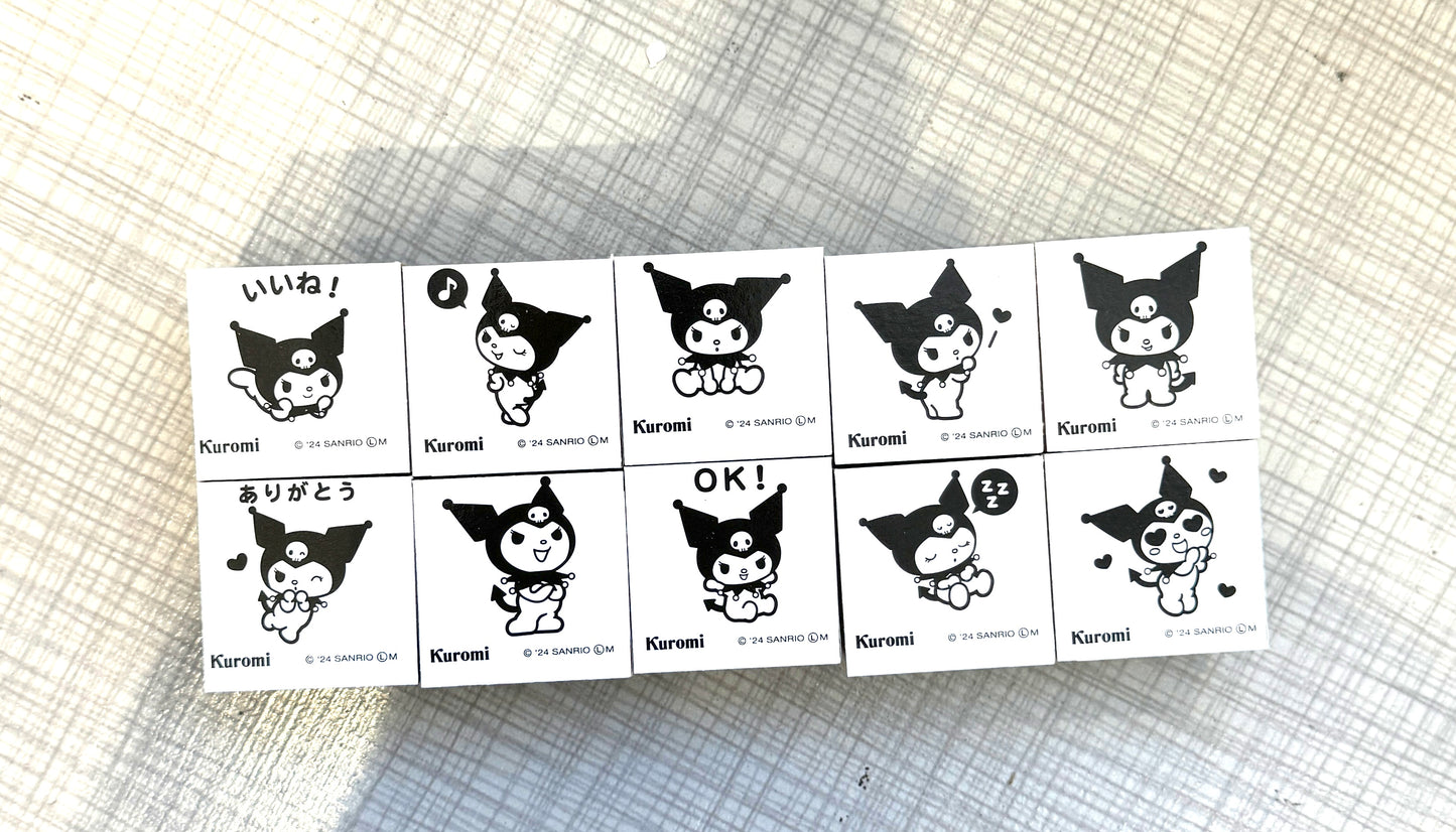 SANRIO WOOD RUBBER STAMPS SET KUROMI ( 10 PCS )