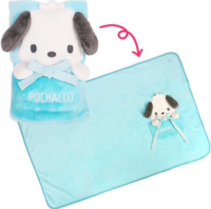 SANRIO ORIGINAL POCHACCO FLANNEL LAP BLANKET & CAPE RIBBON