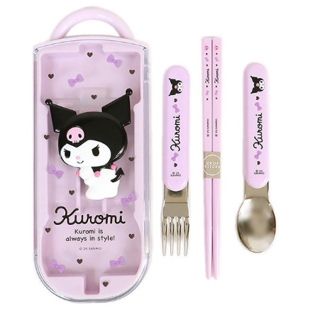 SANRIO ORIGINAL KUROMI BENTO LUNCH CUTLERY SET SPOON FORK CHOPSTICK PURPLE RIBBON