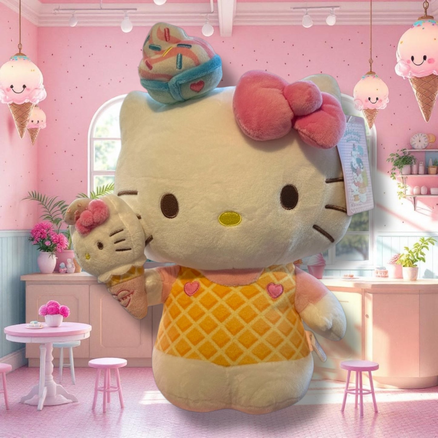 SANRIO HELLO KITTY ICE CREAM 15 IN PLUSH WAFFLE DRESS
