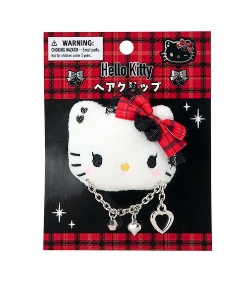 SANRIO ORIGINAL HELLO KITTY FACE-SHAPED HAIR CLIP SWEET ROCK 'N'CHECK GINGHAM