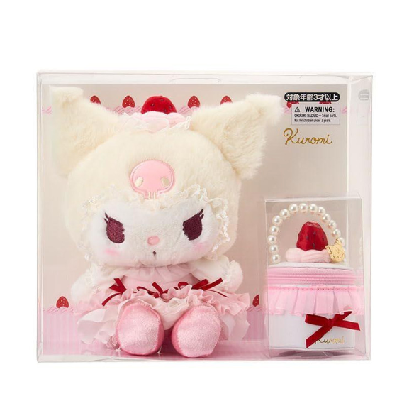 SANRIO ORIGINAL KUROMI PLUSH TOY & ACCESSORY CASE SET STRAWBERRY WHIPPED CAKE
