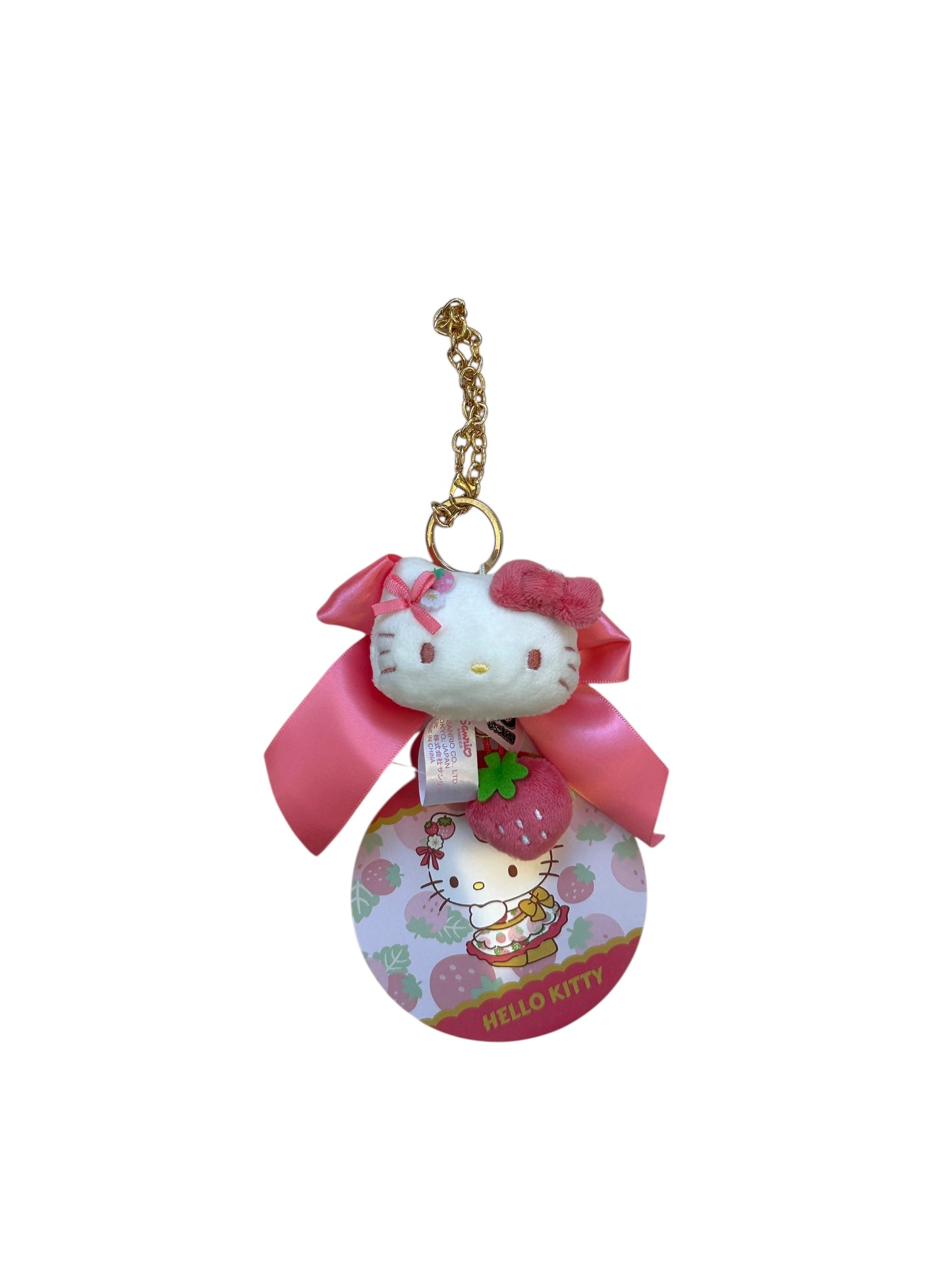 SANRIO ORIGINAL HELLO KITTY PLUSH KEYCHAIN CHARM (STRAWBERRY NEWS 50TH ANNIVERSARY)