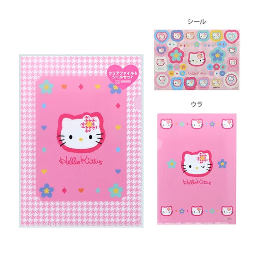 SANRIO ORIGINAL HELLO KITTY A5 FILE WITH STICKER SET Y2K HOUNDSTOOTH