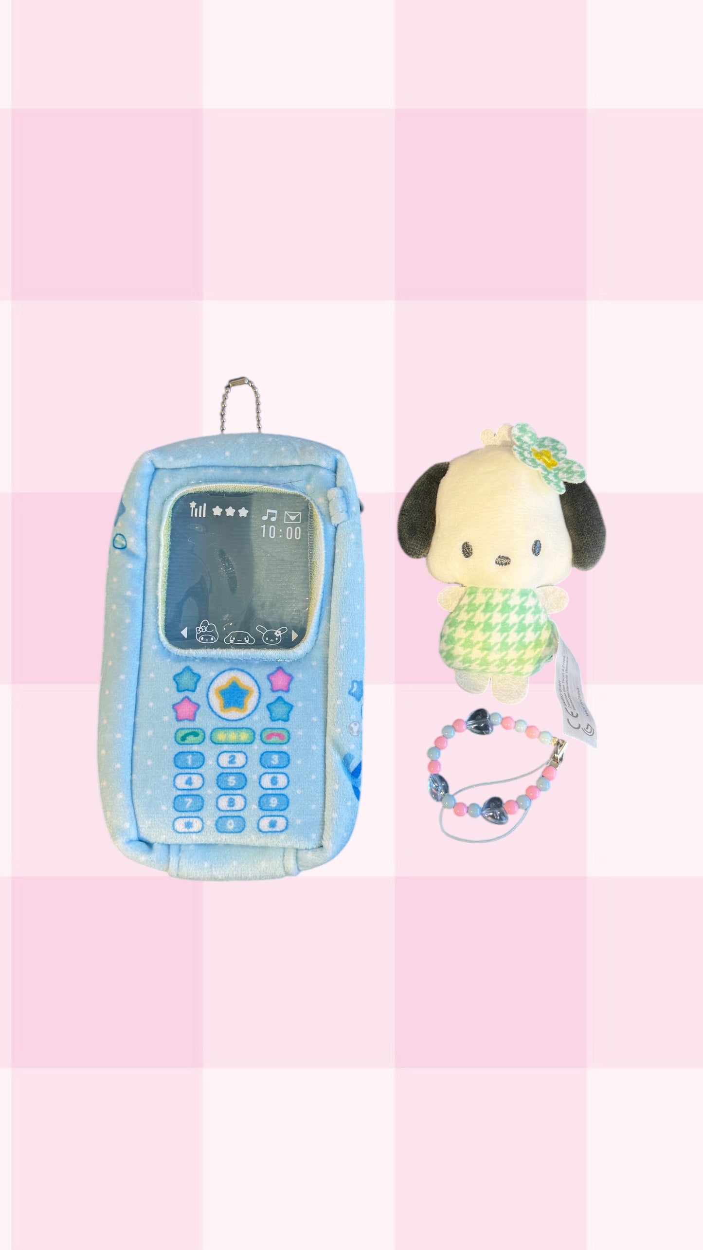 SANRIO ORIGINAL POCHACCO CELLPHONE PLUSH WITH MASCOT CHARM