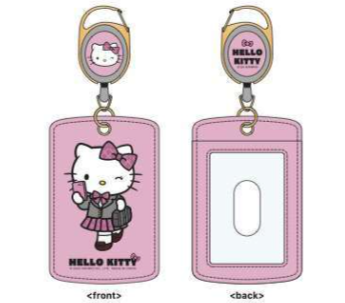 SANRIO HELLO KITTY CARD CASE WITH KEY REEL BLAZER UNIFORM JAPAN GIRL