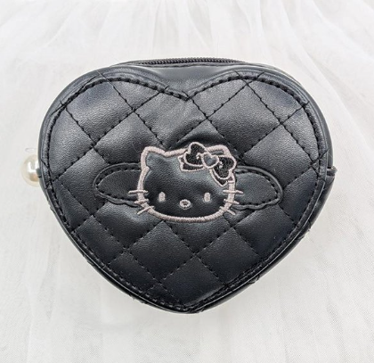 SANRIO QUILTED HEART POUCH HELLO KITTY BLACK ANGEL