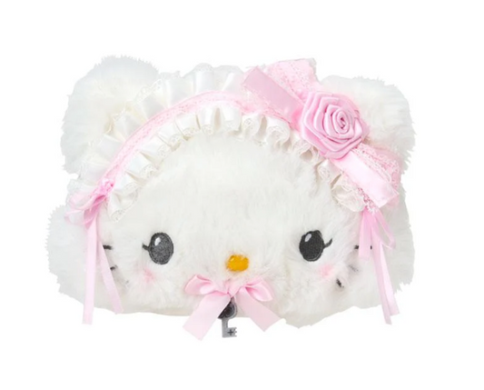SANRIO ORIGINAL CHARMMY KITTY FACE-SHAPED POUCH WHITE FRILL