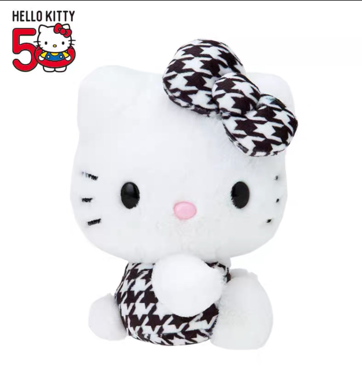 SANRIO JAPAN ORIGINAL HELLO KITTY 50TH ANNIVERSARY PLUSH BLACK THOUSAND CRANES PATTERN