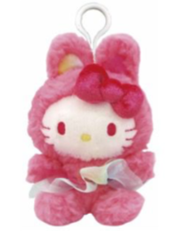 SANRIO HELLO KITTY RAINBOW BUNNY MASCOT CLIP CHARM / PLUSH PINK