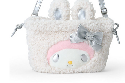 SANRIO ORIGINAL MY MELODY 2 WAY DRAWSTRING SHOULDER BAG FLUFFY SNOW RABBIT