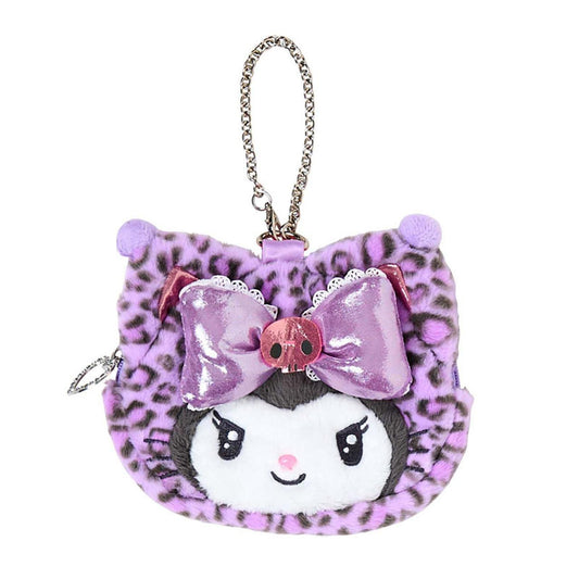 SANRIO ORIGINAL KUROMI FACE SHAPED POUCH LEOPARD GAL CAT PURPLE