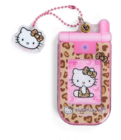 SANRIO ORIGINAL HELLO KITTY MINI FLIP PHONE KEYCHAIN GOGO GAL LEOPARD
