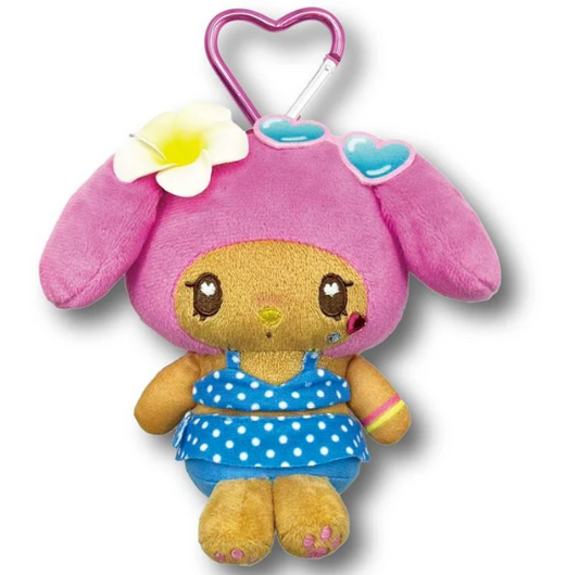 SANRIO ORIGINAL MY MELODY MINI PLUSH POUCH WITH CARABINER (HEART EYES SUMMER TAN SUNBURNED SWIMSUIT GAL)