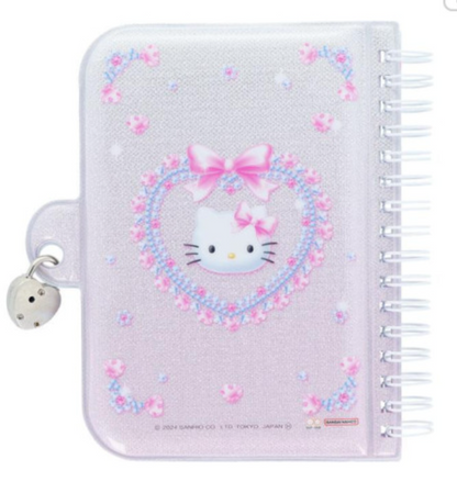 SANRIO ORIGINAL HELLO KITTY Y2K BALLET CORE RING NOTEBOOK WITH HEART PADLOCK