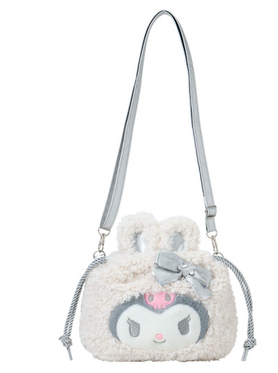 SANRIO ORIGINAL KUROMI 2 WAY DRAWSTRING SHOULDER BAG FLUFFY SNOW RABBIT