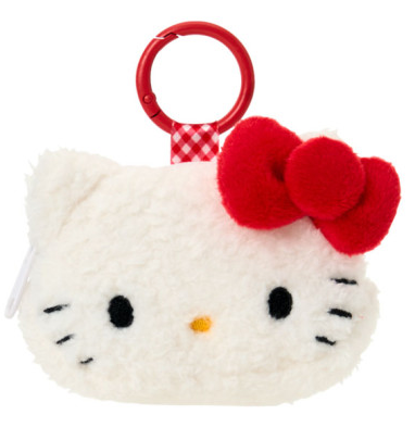 SANRIO ORIGINAL HELLO KITTY FACE FLUFFY MINI POUCH WITH CARABINER