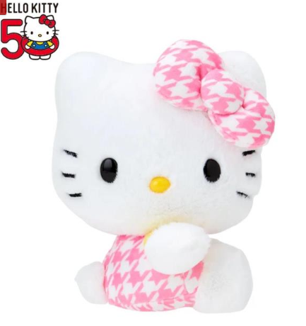 SANRIO JAPAN ORIGINAL HELLO KITTY 50TH ANNIVERSARY PLUSH PINK THOUSAND CRANES PATTERN