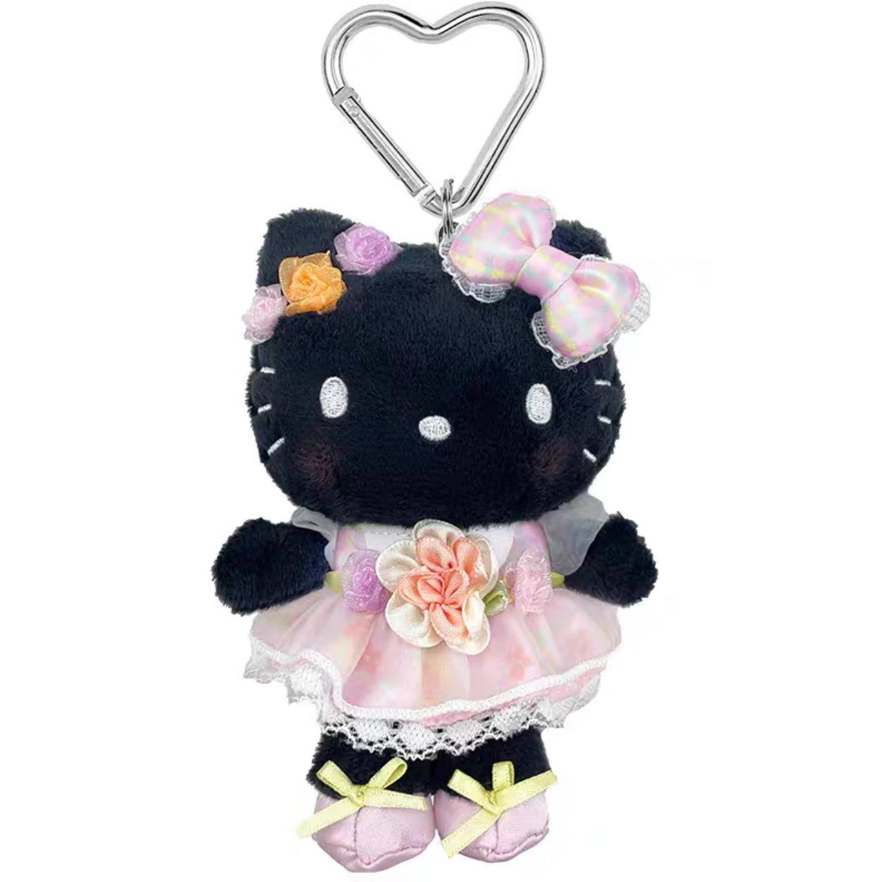 SANRIO ORIGINAL HELLO KITTY MASCOT CHARM / PLUSH BLACK FLOWER DRESS