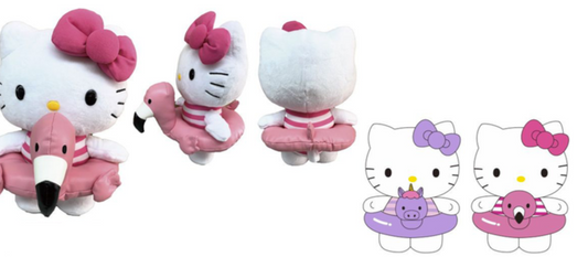 HELLO KITTY 8 IN PLUSH AST SWIM RING UNICORN & FLAMINGO