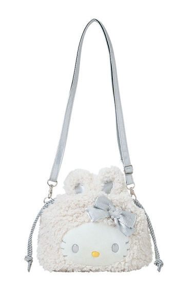 SANRIO ORIGINAL HELLO KITTY 2 WAY DRAWSTRING SHOULDER BAG FLUFFY SNOW RABBIT